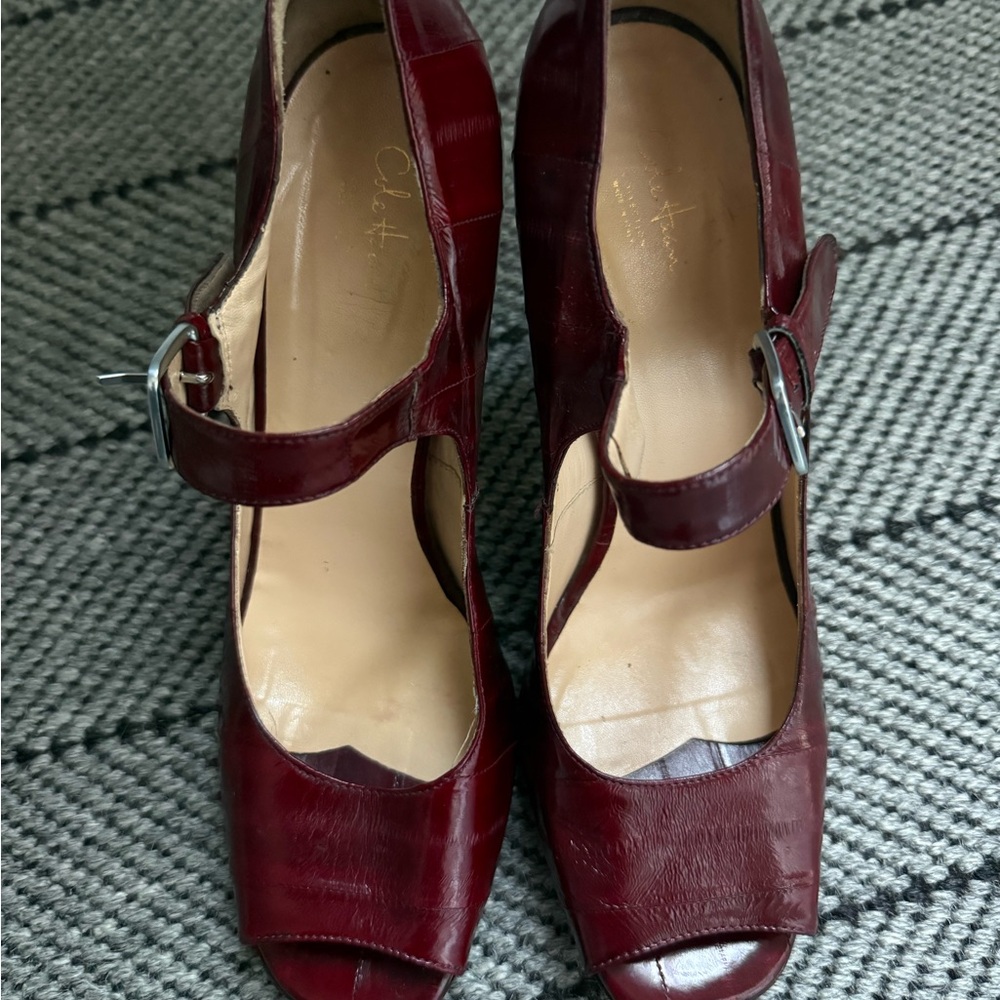 Cole Haan Maroon Peep-Toe Heels
